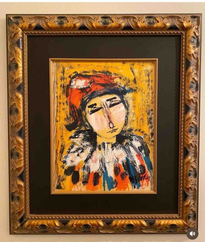 Abstract Portrait Painting by Charles Levier of a Harlequin or Clown Figure
