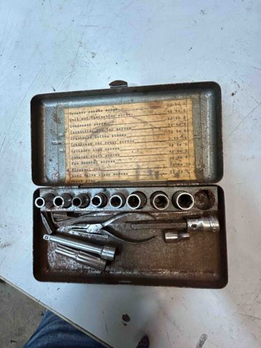 Vintage Automotive Ignition Wrench and Socket Tool Set in Metal Case