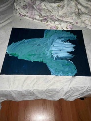 Abstract Teal and Green Brushstroke Painting on Dark Canvas