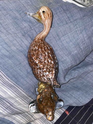 Murano Glass Mallard Duck Figurine on a Log Base