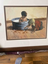 Framed Art Print: Children Bathing in a Tub