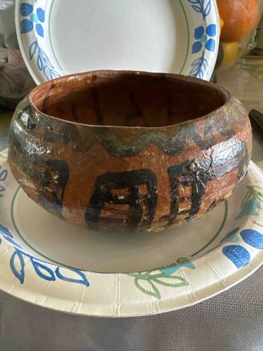 Hand-Painted Folk Art Terracotta Pottery Bowl