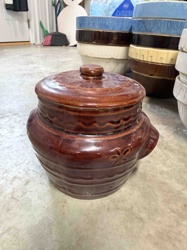 Brown Glazed Stoneware Covered Casserole Dish