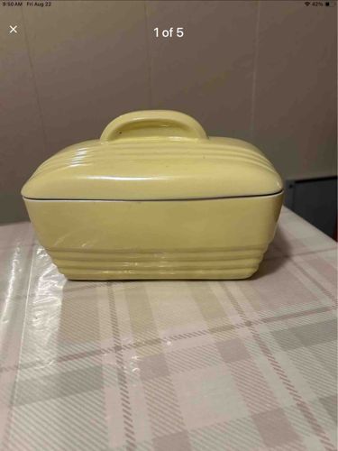 Yellow Ribbed Ceramic Lidded Dish