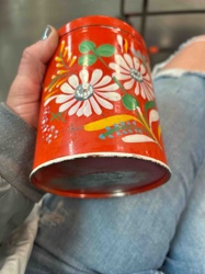 Vintage Hand-Painted Floral Metal Canister