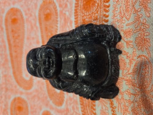 Carved Black Obsidian Hotei (Laughing Buddha) Figurine