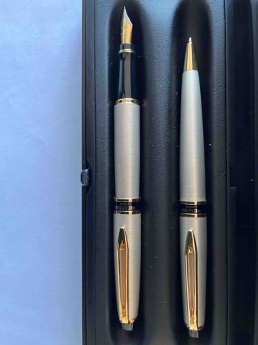 Waterman Hemisphere Matte Silver with Gold Trim Fountain Pen and Ballpoint Pen Set