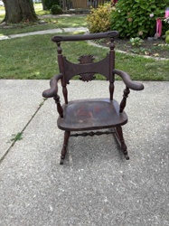 Antique Dark Stained Armchair with Carved Back Splat
