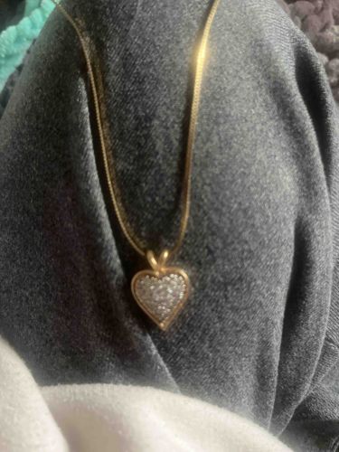 14K Yellow Gold Pave Diamond Heart Pendant on Serpentine Chain