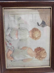 Framed Print: 'When I'm with you and don't forget Lassie' featuring two children and a kitten