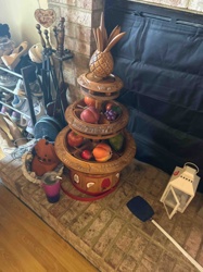 Carved Wooden Tiered Revolving Fruit Server with Pineapple Finial