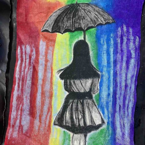 Girl with Umbrella (Rainbow Rain)