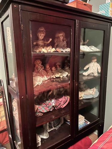 Two-Door Wooden Display Cabinet with Glass Panels