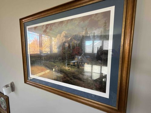 Framed Landscape Print of a Mountain Cabin Scene