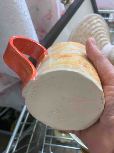 Handmade Ceramic Mug with Orange Glaze and 'Sunrise' Body Pattern