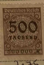 German Hyperinflation Stamp - 500 Tausend (500,000) Mark