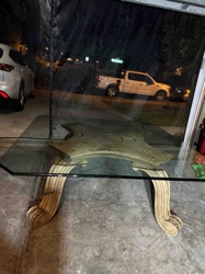 Neoclassical Style Glass Top Coffee Table with Fluted Legs