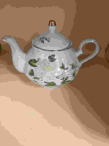 Vintage Fine Bone China Teapot with Butterfly and Floral Motif