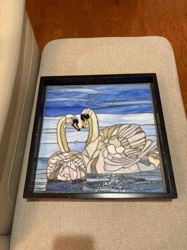 16 1/2 x 16 1/2 glass mosaic breakfast tray by Pam Coppola (Swans Motif)