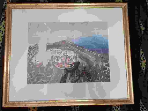 Mid-Century Impressionist Harbor Scene Lithograph