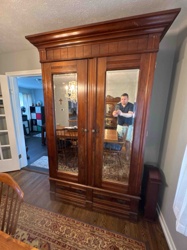 Edwardian or Early 20th Century Wooden Wardrobe with Mirrored Doors