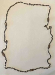 Long Silver-Toned Chain Necklace with Oval Barrel Beads