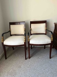 Pair of Empire-Style Carved Wood Armchairs