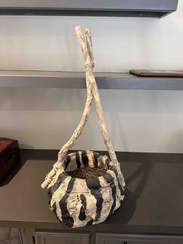 Organic Zebra-Patterned Branch Handle Basket