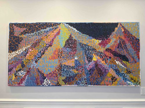 Abstract Mountain Landscape Painting with Textural Overlay