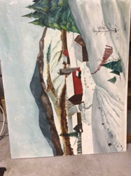 Vertical Mountain Landscape with Ski Lift Painting