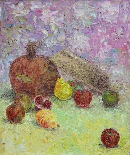 Impasto Still Life with Fruit and Loaf