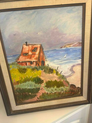 Coastal Landscape Painting with Red House