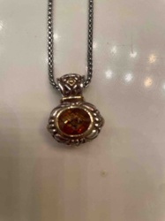 Mixed-Metal Pendant Necklace with Amber-Colored Stone