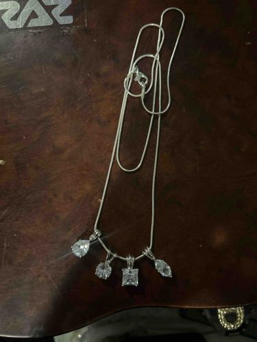 Multi-Stone Silver-Tone Snake Chain Pendant Necklace