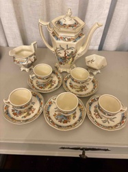 Vintage Coronet Ware Parrott & Co England Pagoda Chinoiserie Coffee Set