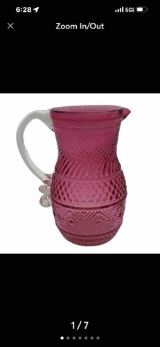 Fenton Cranberry Glass Swirl and Diamond Point Pitcher