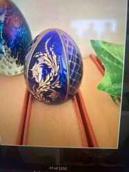 Decorated Blue Glass Egg