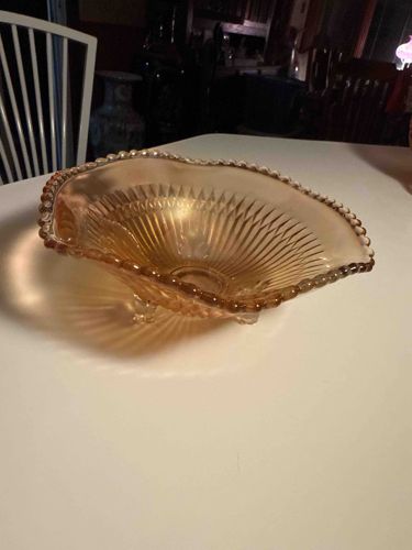 Carnival Glass Ruffled and Footed Bowl