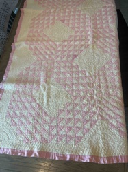 Vintage Pink and Cream 'Flying Geese' Pattern Quilt