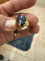 Men's 14K Gold Cabochon Ring with Dark Stone