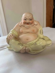 Seated Porcelain Laughing Buddha (Hotei) Figurine