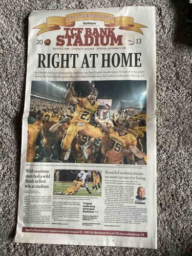 Star Tribune Newspaper TCF Bank Stadium Inaugural Game Front Page