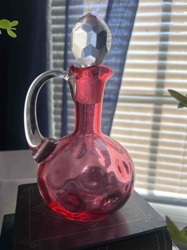 Cranberry Glass Decanter with Faceted Stopper