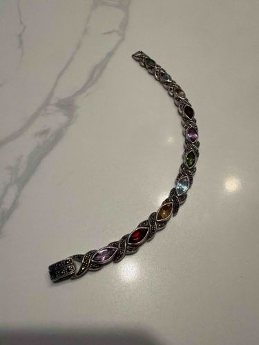 Multi-Gemstone and Marcasite Sterling Silver Bracelet