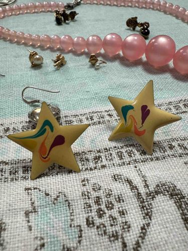 Star-Shaped Dangle Earrings with Enamel Swirls