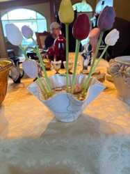 Artificial Tulip Arrangement in Ceramic Wavy Bowl