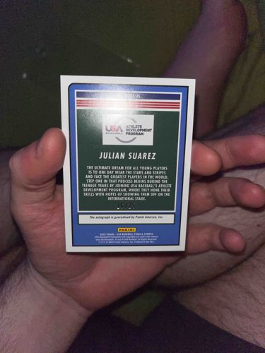 Julian Suarez 2020 Panini USA Baseball Stars & Stripes Autograph Card (Back /15-70)
