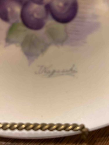 Hand-Painted Porcelain Plate with Grapes