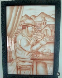 Fernando Botero Sanguine Drawing of a Seated Figure