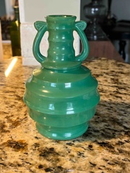 Art Deco Style Green Ceramic Vase with Handles